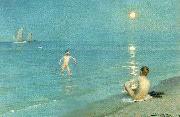 Peter Severin Kroyer badende drenge en sommeraften ved skagen strand